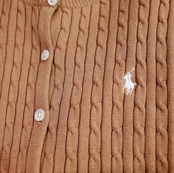 Ralph Lauren Sport/Camel Cable Knit Cardigan/Small/NWT/White Embroidered Polo - Picture 8 of 9